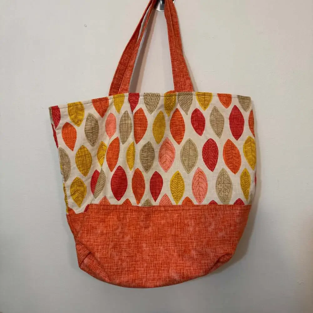 Handmade Cotton Tote Bag with Autumn Leaves Pattern
